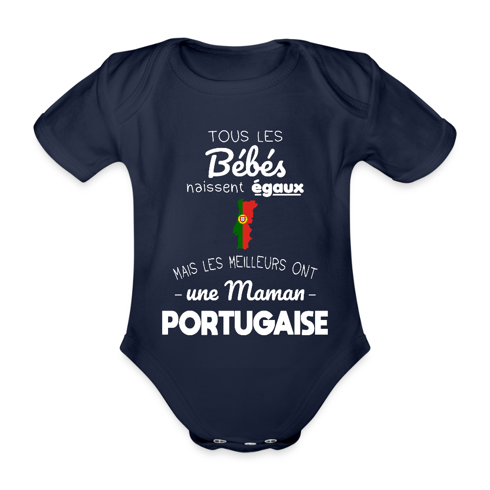 Body Bébé bio manches courtes - Les Meilleurs Ont Une Maman Portugaise - marine foncé