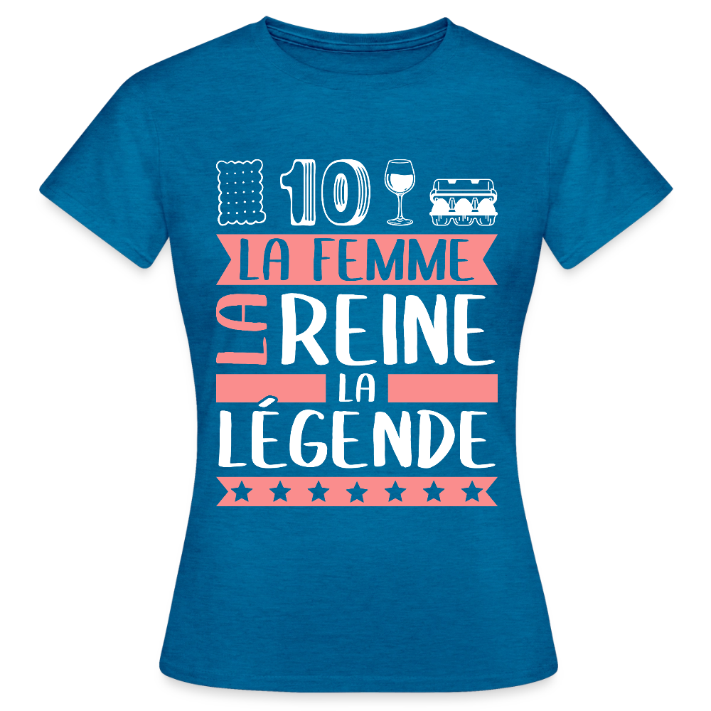 T-shirt femme Ludivine rébus – La femme, la reine, la légende - bleu saphir antique chiné