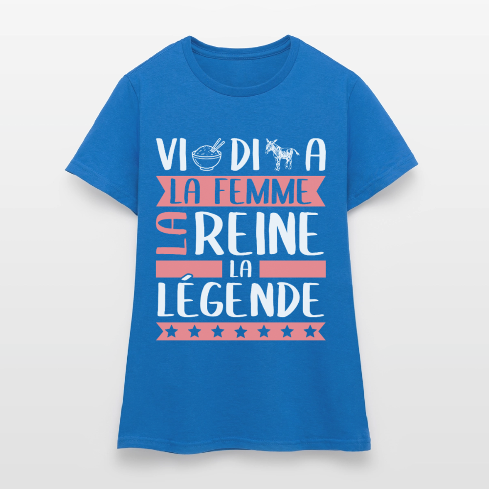T-shirt femme Viridiana rébus – La femme, la reine, la légende - bleu royal