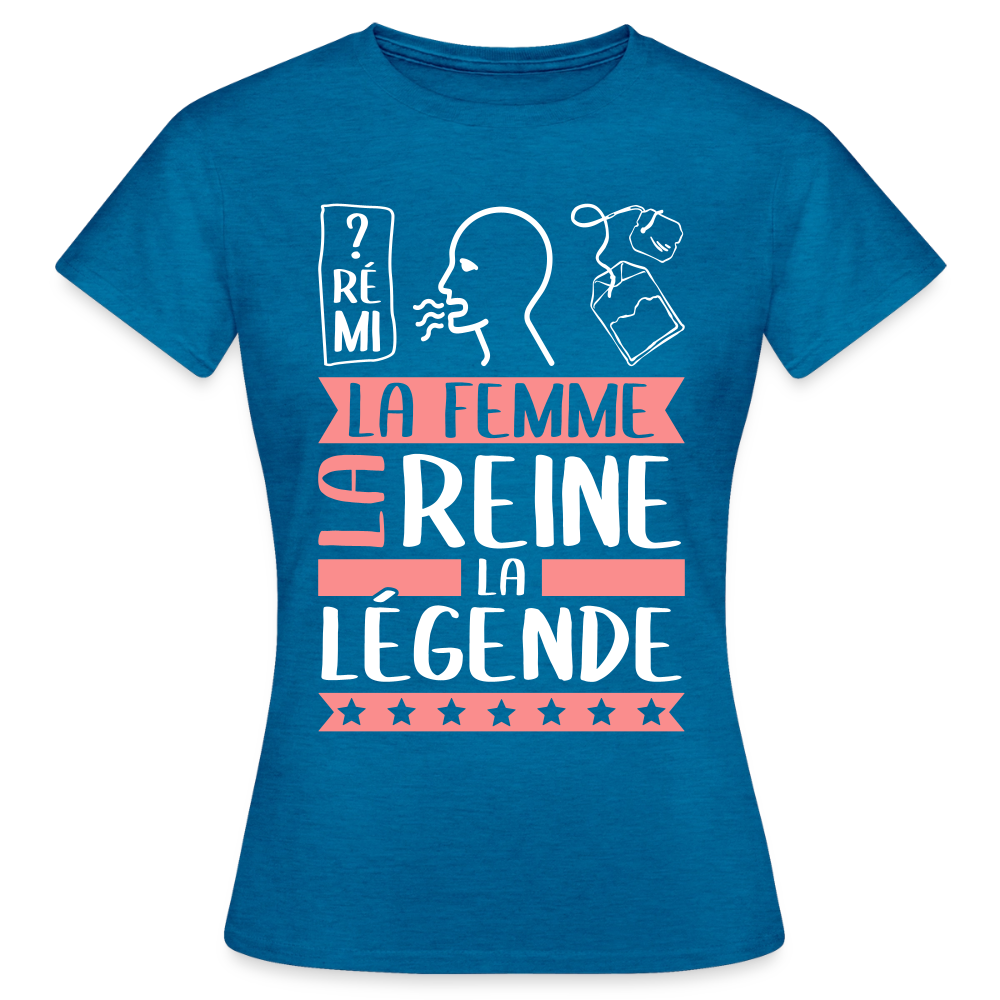 T-shirt femme Dorothée rébus – La femme, la reine, la légende - bleu saphir antique chiné