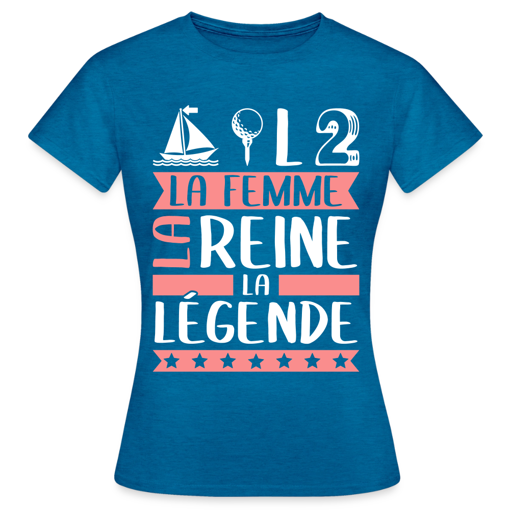 T-shirt femme Mathilde rébus – La femme, la reine, la légende - bleu saphir antique chiné