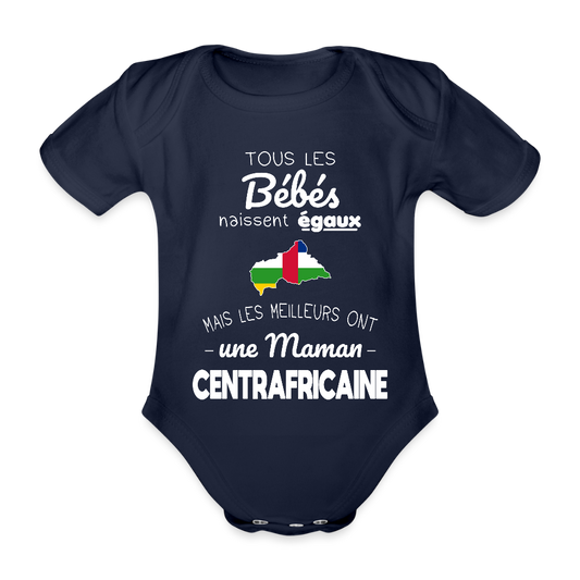 Body Bébé bio manches courtes - Les Meilleurs Ont Une Maman Centrafricaine - marine foncé