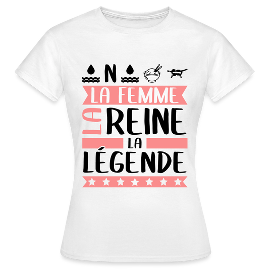 T-shirt femme coloris clair Honorine rébus – La femme, la reine, la légende - blanc