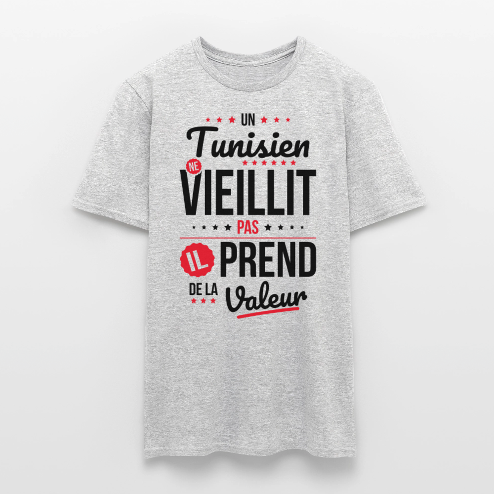 T-shirt Homme - Un Tunisien ne vieillit pas - gris chiné