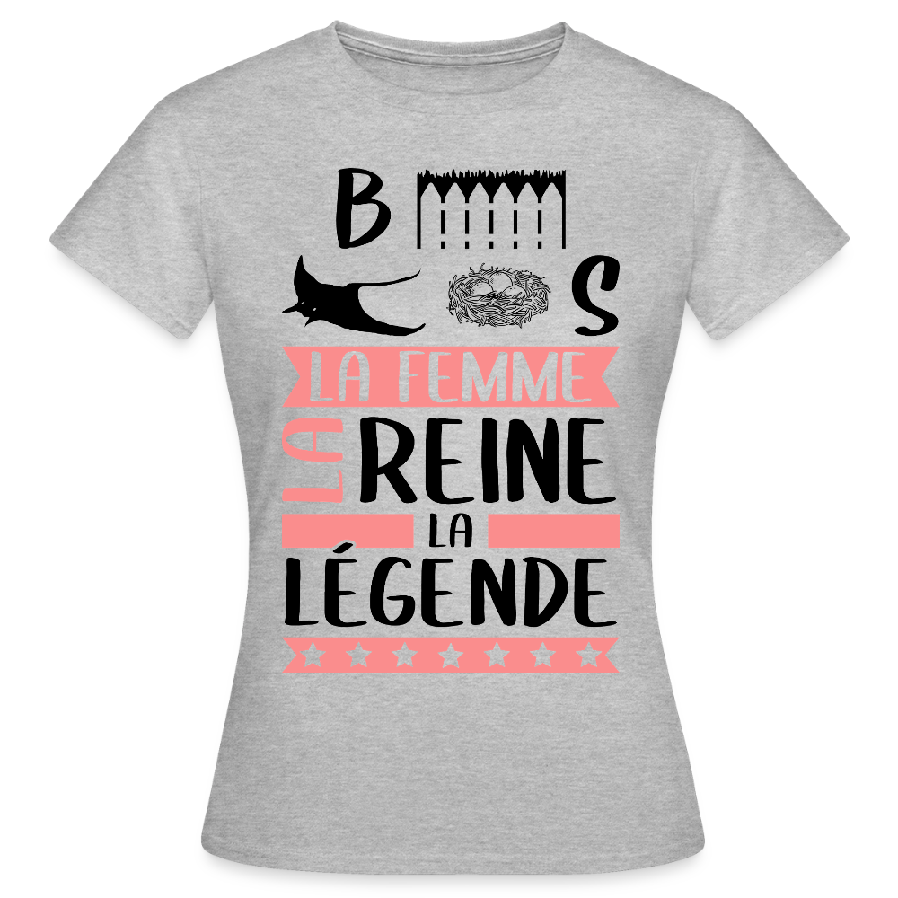 T-shirt femme coloris clair Bérénice rébus – La femme, la reine, la légende - gris chiné