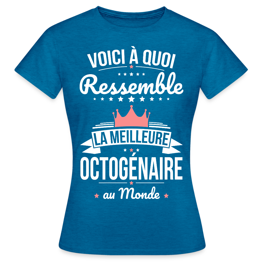 T-shirt Anniversaire Femme – La Meilleure Octogénaire au Monde - bleu saphir antique chiné