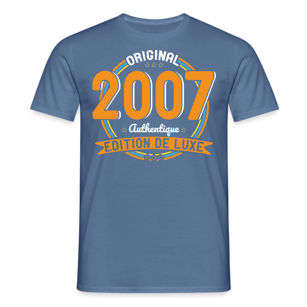 T-shirt Homme - Anniversaire 18 Ans - Original 2007 Authentique - bleu pigeon 