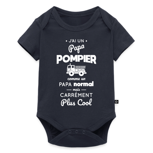 Body Bébé bio manches courtes - J'ai un papa pompier - bleu marine