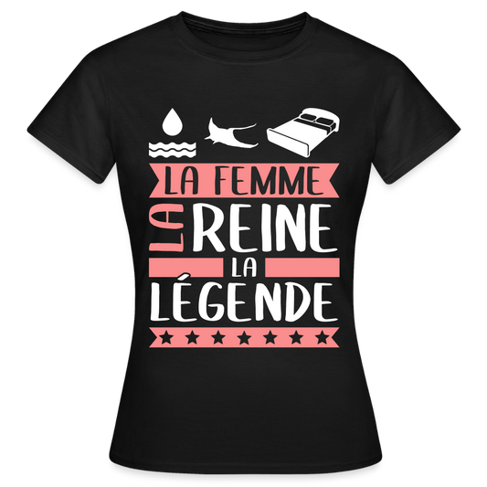 T-shirt femme Aurélie rébus – La femme, la reine, la légende - noir