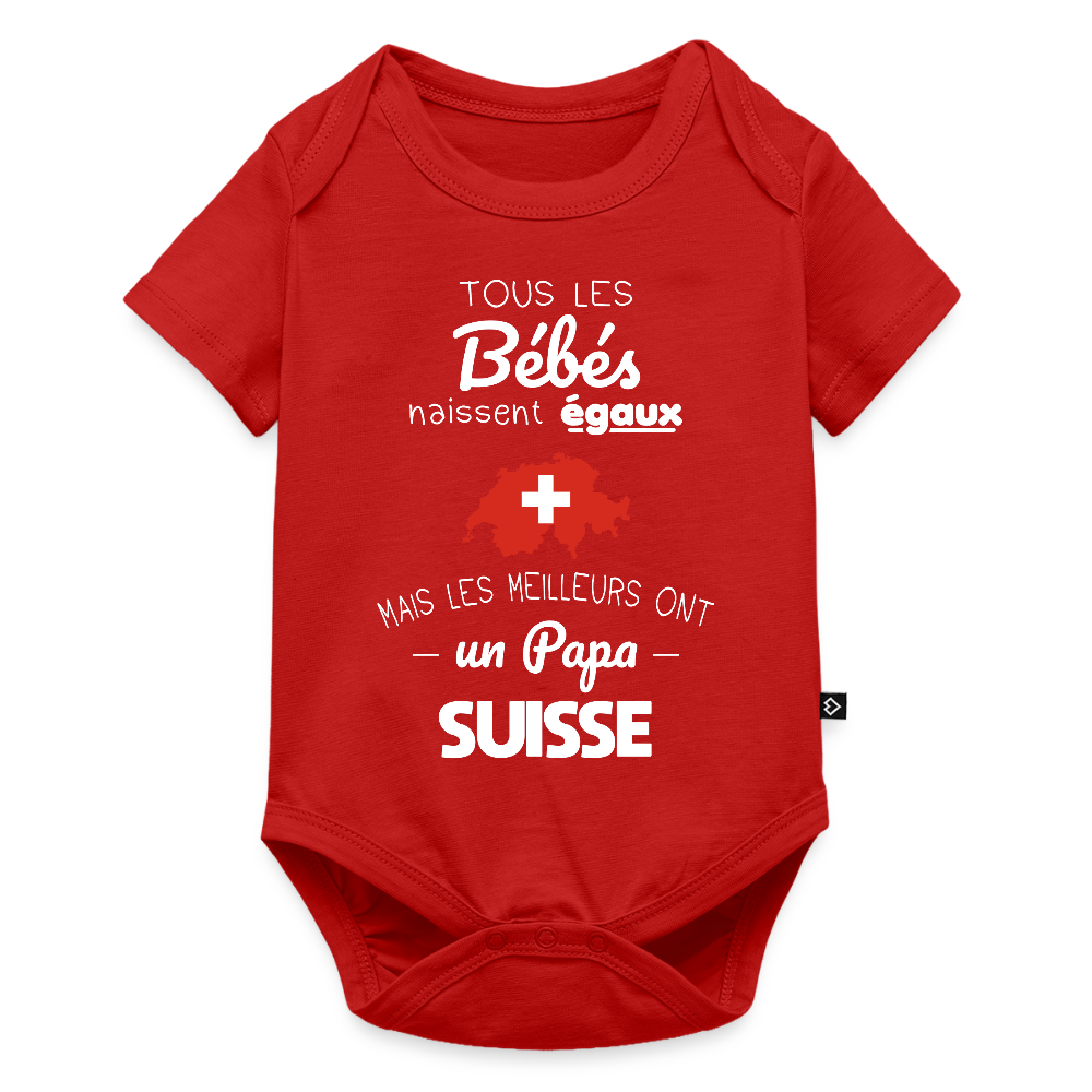 Body Bébé bio manches courtes - Les Meilleurs Ont Un Papa Suisse - rouge