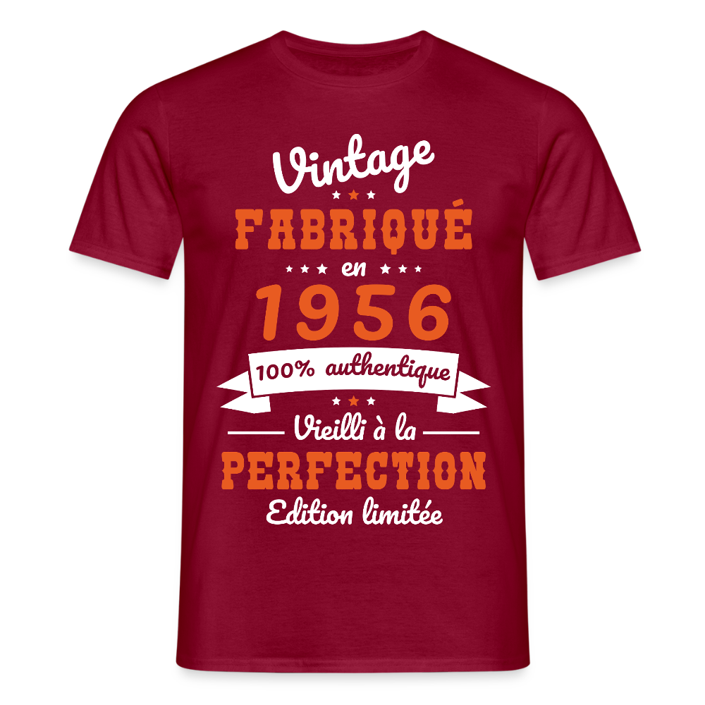 T-shirt anniversaire homme 70 ans – Vintage 1956 - rouge brique