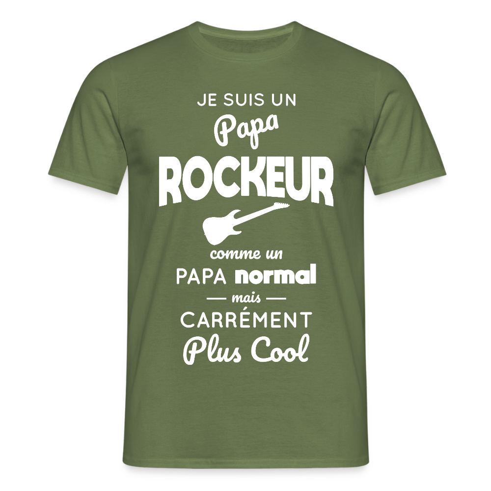 T-shirt Homme - Papa rockeur plus cool - vert militaire