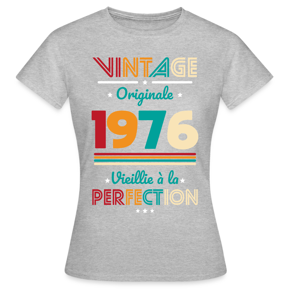 T-shirt anniversaire femme 50 ans – Vintage, originale, 1976 - gris chiné