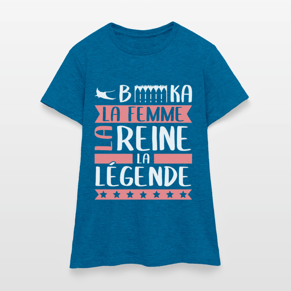 T-shirt femme Rébecca rébus – La femme, la reine, la légende - bleu saphir antique chiné