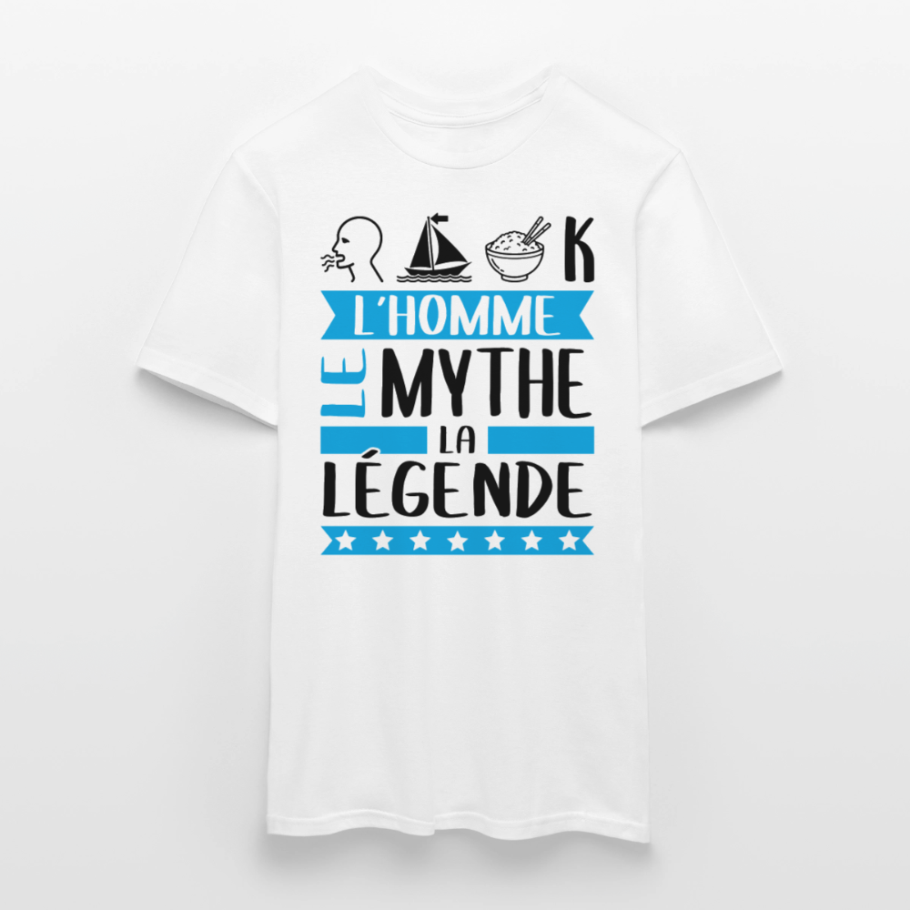 T-shirt homme coloris clair Romaric en rébus – L’homme, le mythe, la légende - blanc