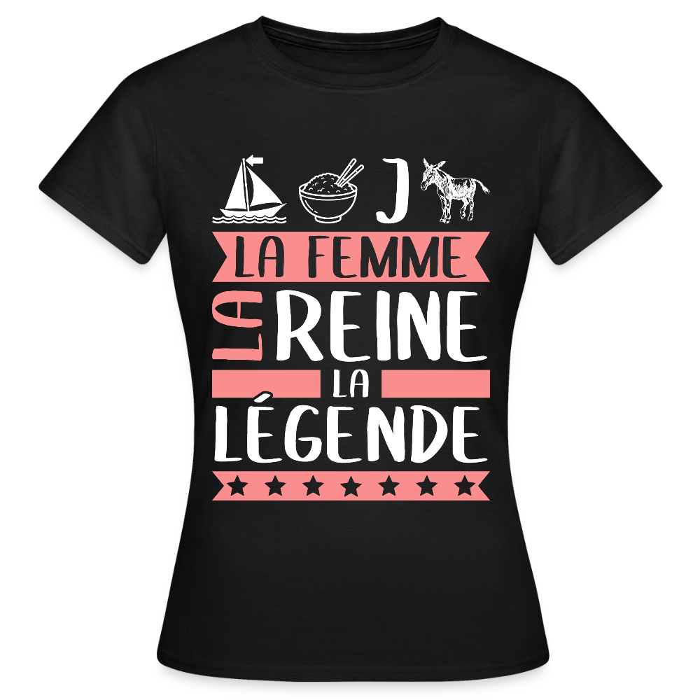 T-shirt femme Marie-Jeanne rébus – La femme, la reine, la légende - noir