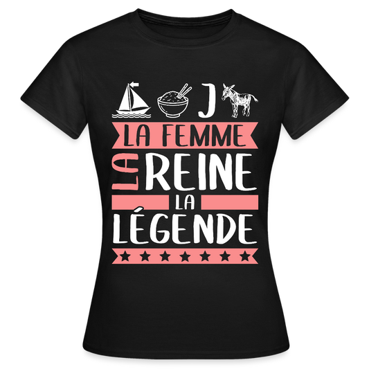 T-shirt femme Marie-Jeanne rébus – La femme, la reine, la légende - noir