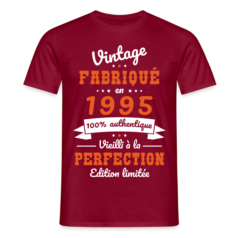 T-shirt Homme - Anniversaire 30 Ans - Vintage fabriqué en 1995 - rouge brique