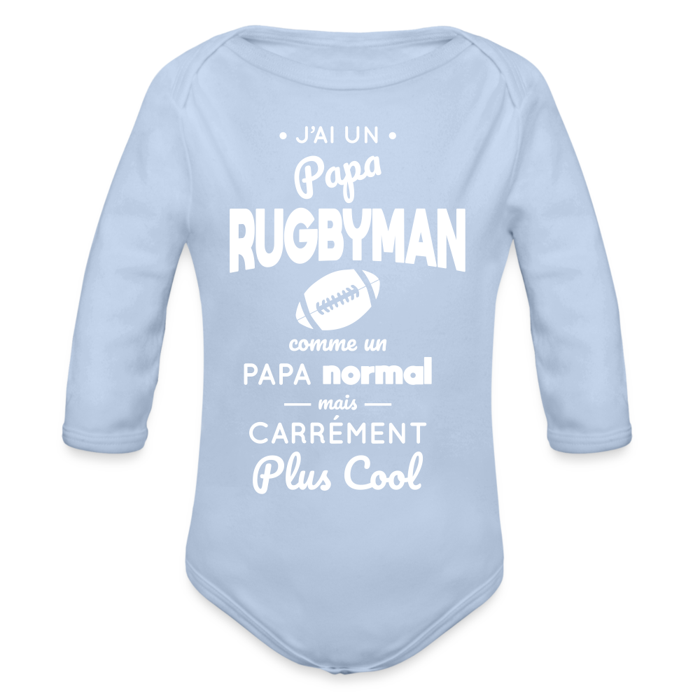 Body Bébé bio manches longues - J'ai un papa rugbyman - ciel