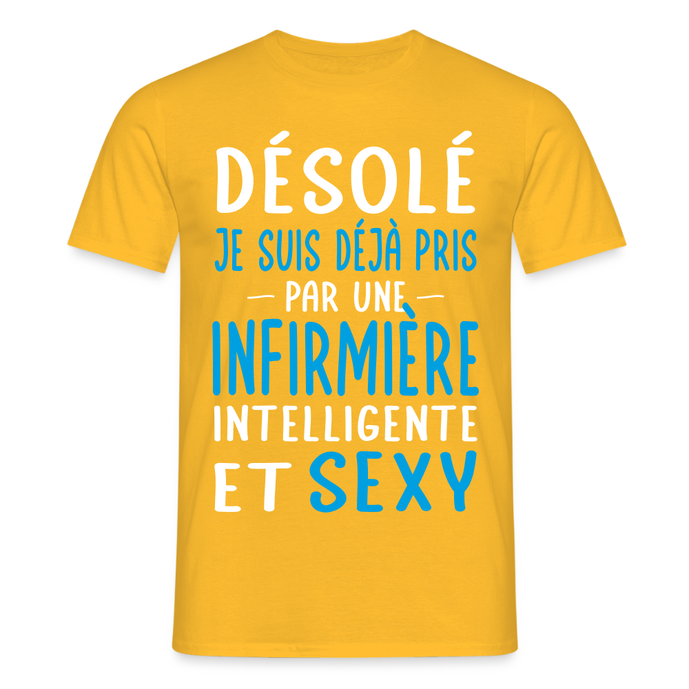 T-shirt Homme - Je suis pris par une infirmière intelligente et sexy - jaune