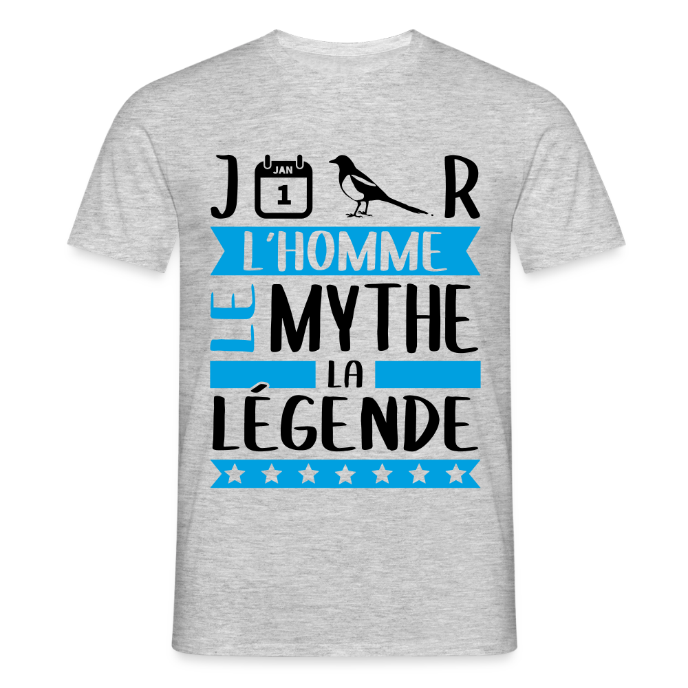 T-shirt homme coloris clair Jean-Pierre en rébus – L’homme, le mythe, la légende - gris chiné