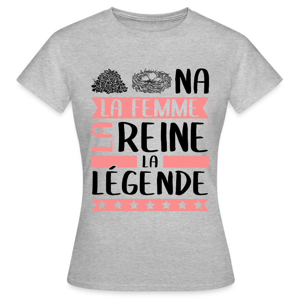 T-shirt femme coloris clair Tanina en rébus – La femme, la reine, la légende - gris chiné
