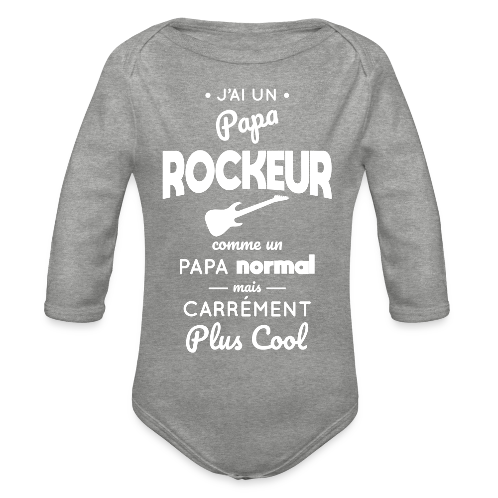 Body Bébé bio manches longues - J'ai un papa rockeur - gris chiné