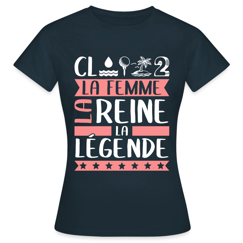 T-shirt femme Clothilde rébus – La femme, la reine, la légende - marine