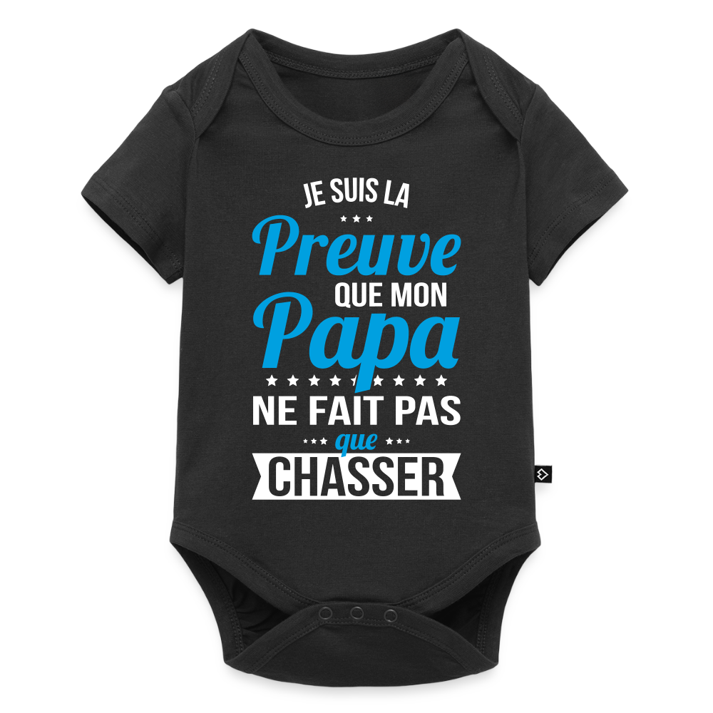 Body Bébé bio manches courtes - Mon Papa Ne Fait Pas Que Chasser - noir