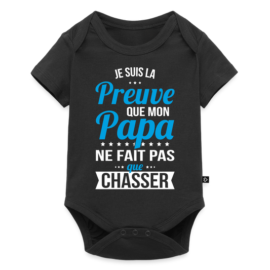 Body Bébé bio manches courtes - Mon Papa Ne Fait Pas Que Chasser - noir