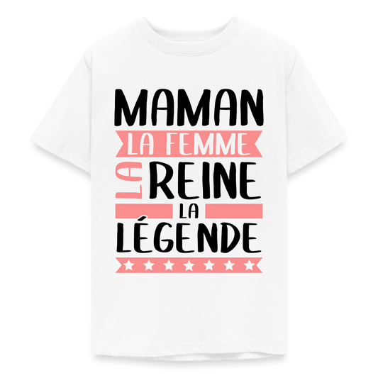 T-shirt ado coloris clair motif rose - Maman, la femme, la reine, la légende - blanc