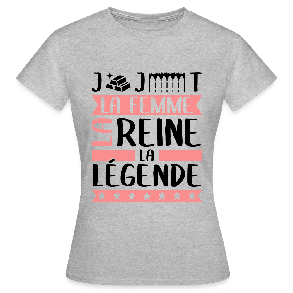 T-shirt femme coloris clair Georgette rébus – La femme, la reine, la légende - gris chiné