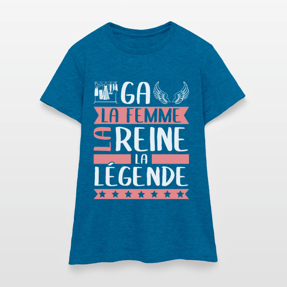 T-shirt femme Abigaëlle rébus – La femme, la reine, la légende - bleu saphir antique chiné