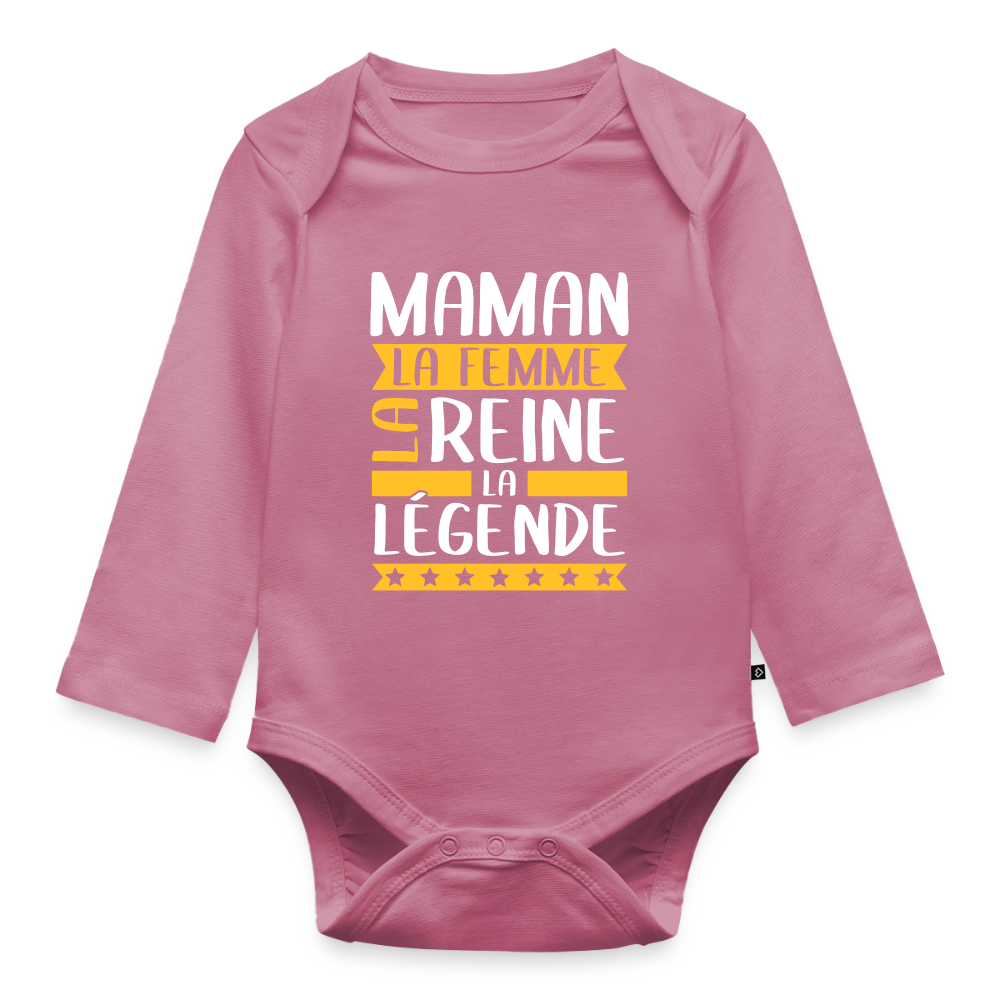 Body bébé bio manches longues - Maman, la femme, la reine, la légende - mauve