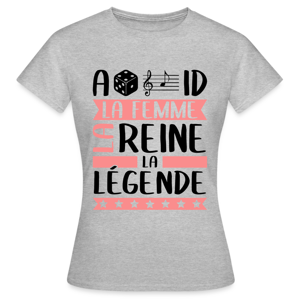 T-shirt femme coloris clair Adélaïde rébus – La femme, la reine, la légende - gris chiné
