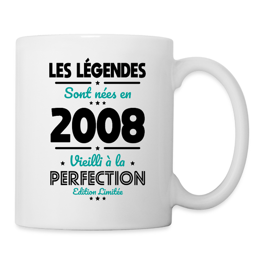 Mug anniversaire blanc homme 18 ans – Les légendes sont nées en 2008 - blanc