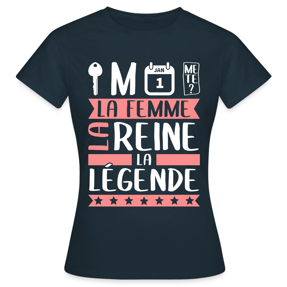 T-shirt femme Clémence rébus – La femme, la reine, la légende - marine
