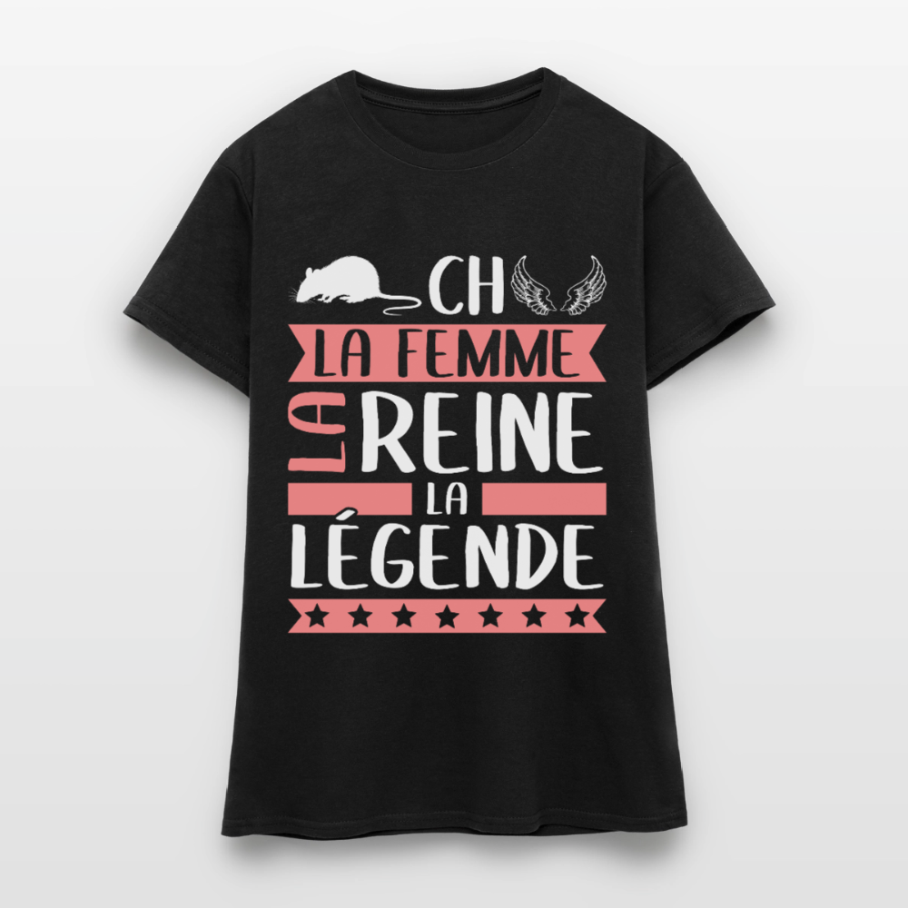 T-shirt femme Rachel rébus – La femme, la reine, la légende - noir