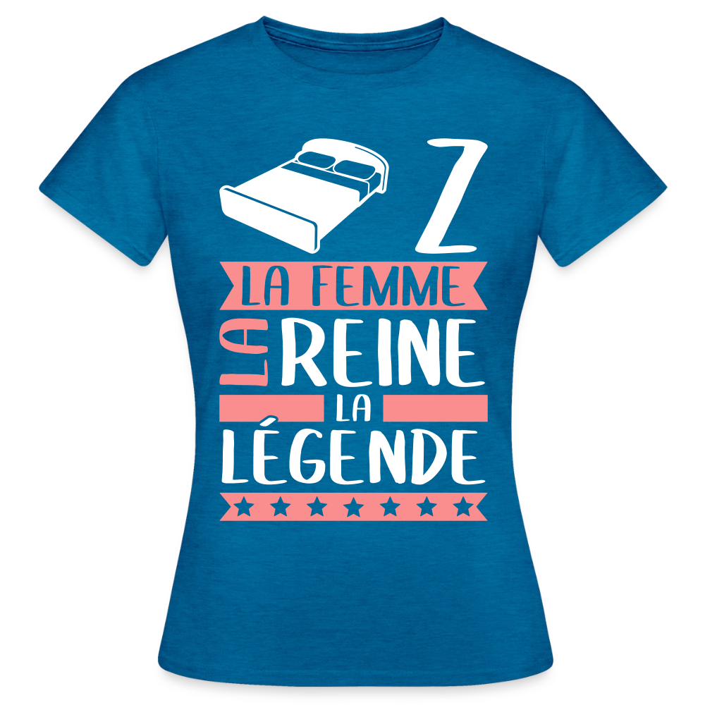 T-shirt femme Lise rébus – La femme, la reine, la légende - bleu saphir antique chiné