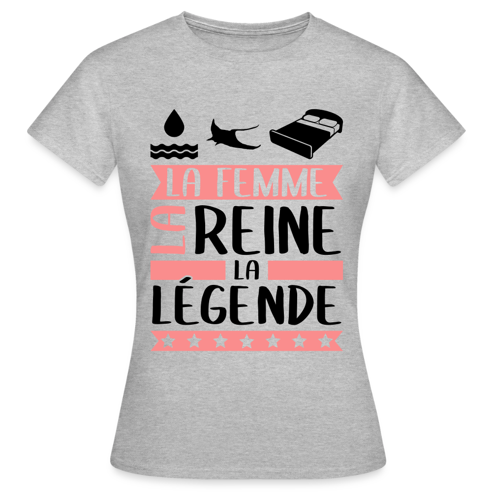 T-shirt femme coloris clair Aurélie rébus – La femme, la reine, la légende - gris chiné