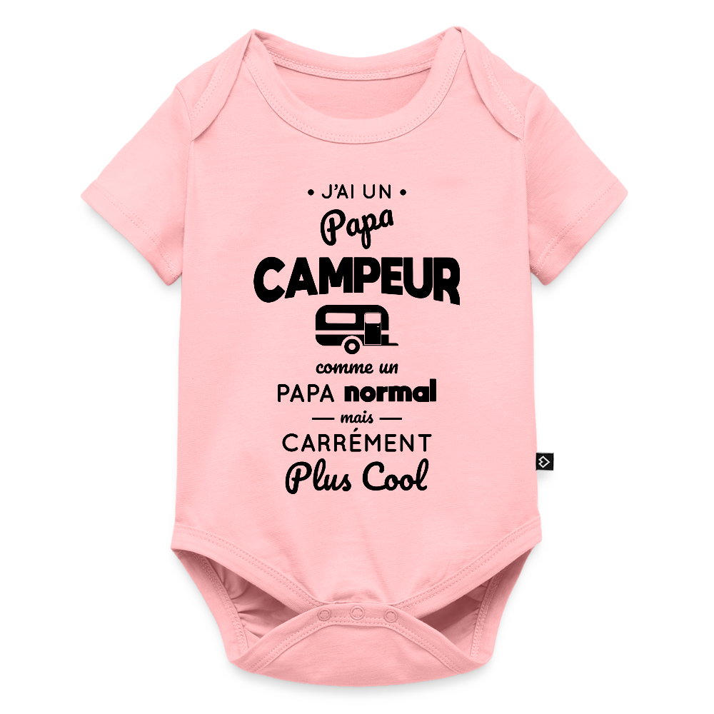 Body Bébé bio manches courtes - J'ai un papa campeur - rose