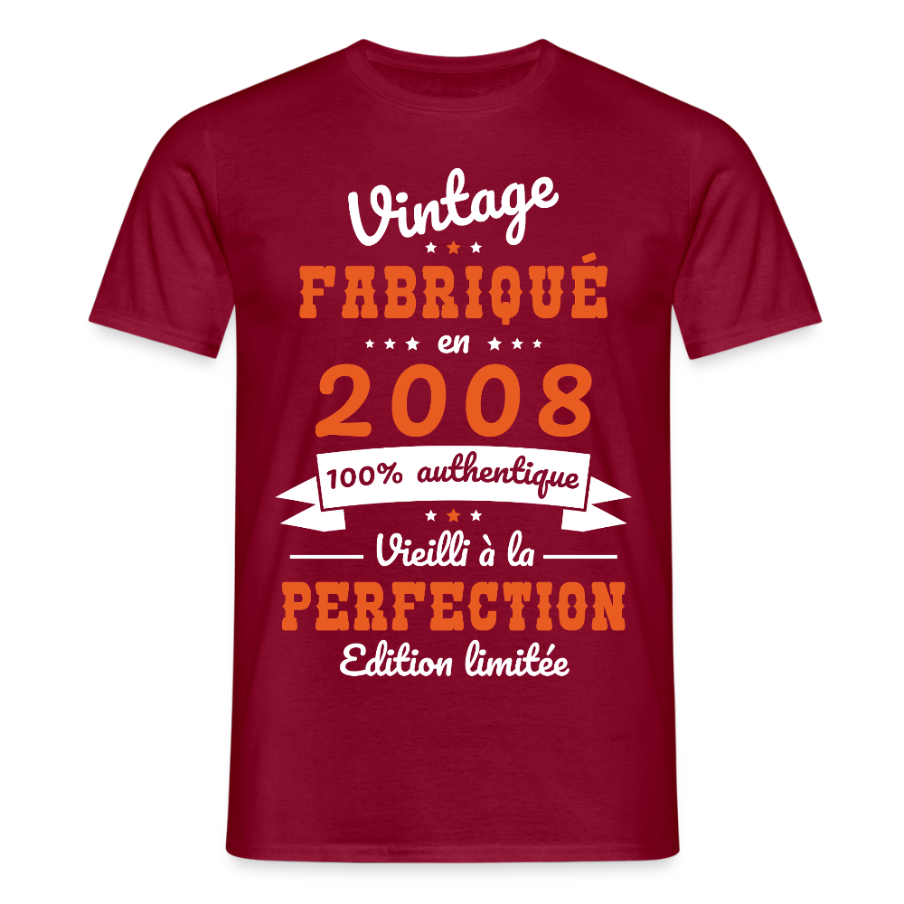 T-shirt anniversaire homme 18 ans – Vintage 2008 - rouge brique