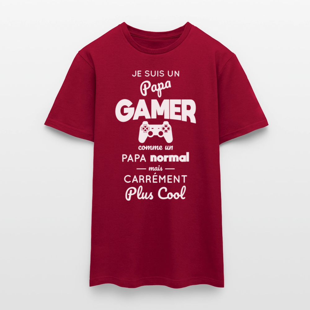 T-shirt Homme - Papa gamer plus cool - rouge brique