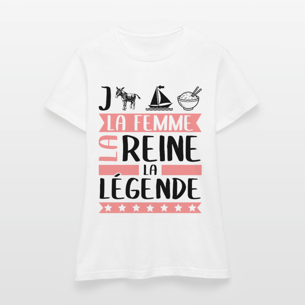 T-shirt femme coloris clair Jeanne-Marie rébus – La femme, la reine, la légende - blanc