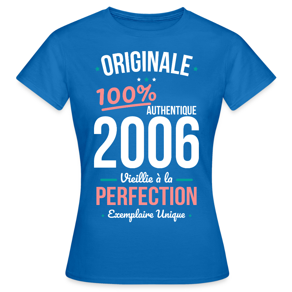 T-shirt anniversaire 20 ans Femme 2006 – Originale 2006 Authentique - bleu royal