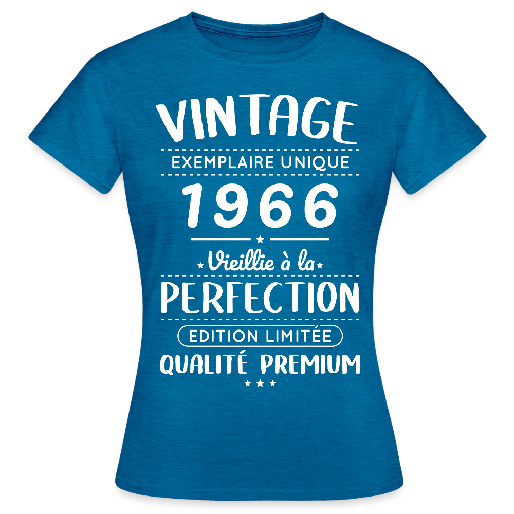 T-shirt anniversaire femme 60 ans – Vintage 1966 – Perfection - bleu saphir antique chiné