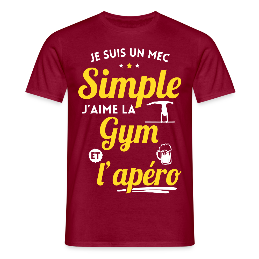 T-shirt Homme - J'aime la gym et l'apéro - rouge brique