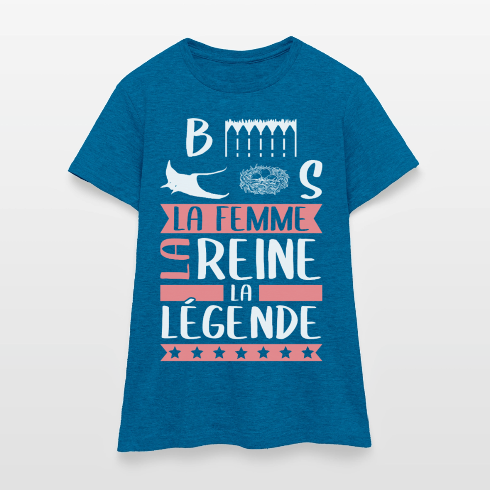 T-shirt femme Bérénice rébus – La femme, la reine, la légende - bleu saphir antique chiné