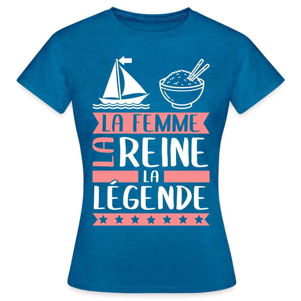 T-shirt femme Marie rébus – La femme, la reine, la légende - bleu saphir antique chiné