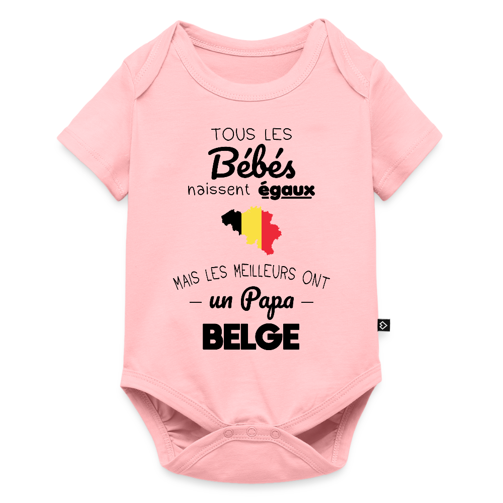 Body Bébé bio manches courtes - Les Meilleurs Ont Un Papa Belge - rose